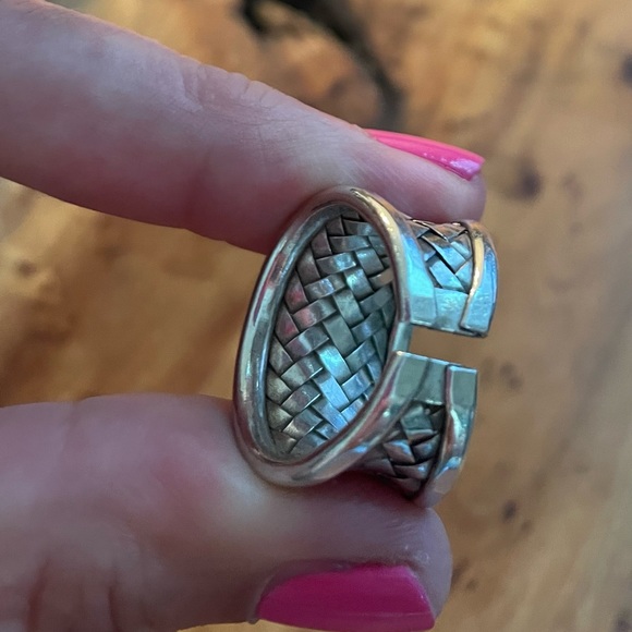 Sterling Silver 925 Adjustable Basket Weave Concave Ring Size 8 - Picture 2 of 8